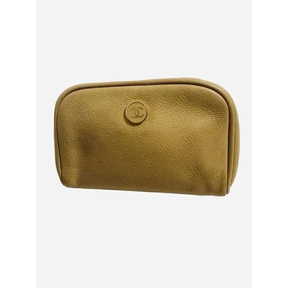 Chanel brown leather cosmetics bag